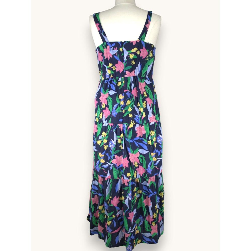 J.Crew Navy Floral Maxi Dress Tiered Skirt Sleeveless Summer Cottage Boho Sz 6 - Picture 5 of 6